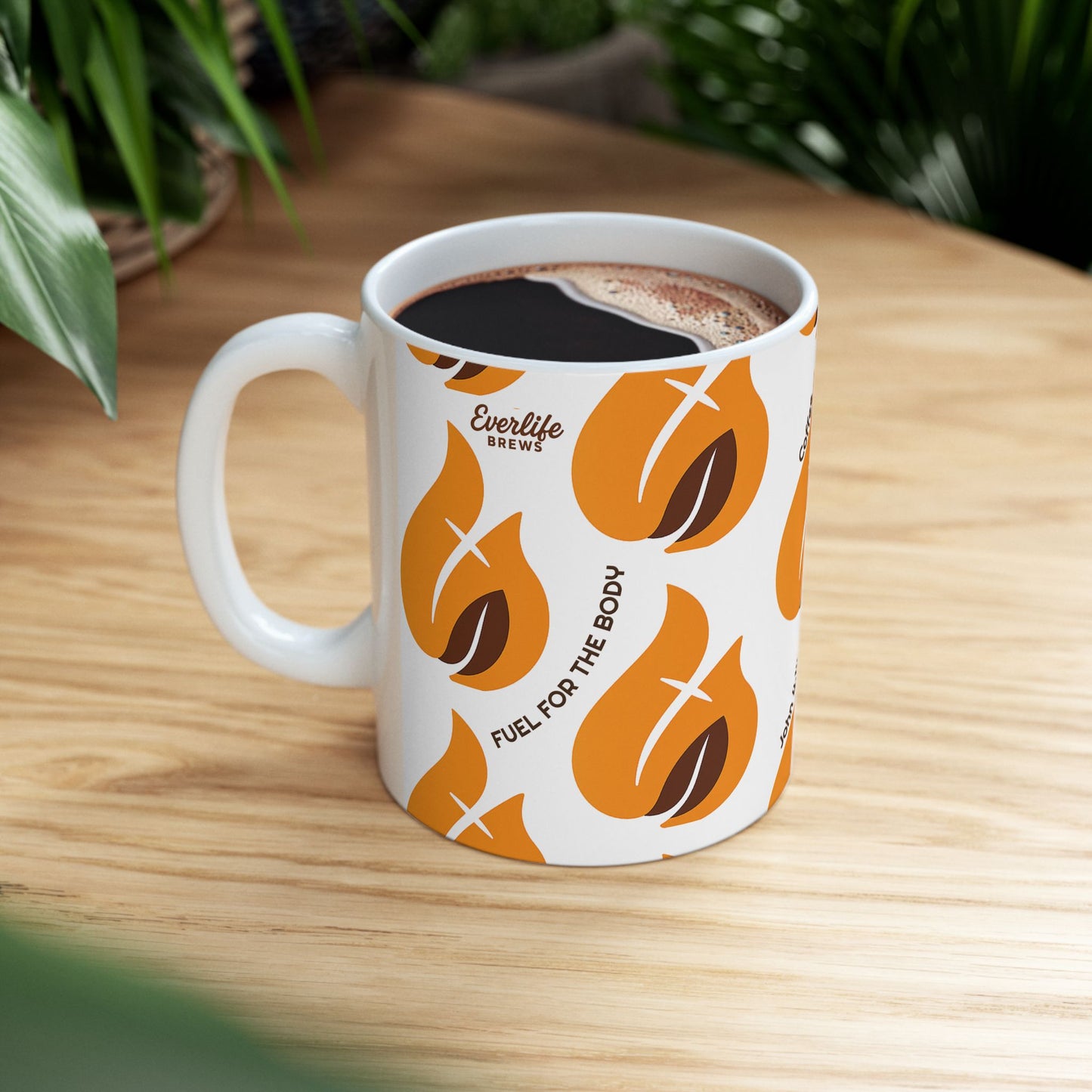 Coffee & Tea Flame Pattern Ceramic Mug  (11oz)