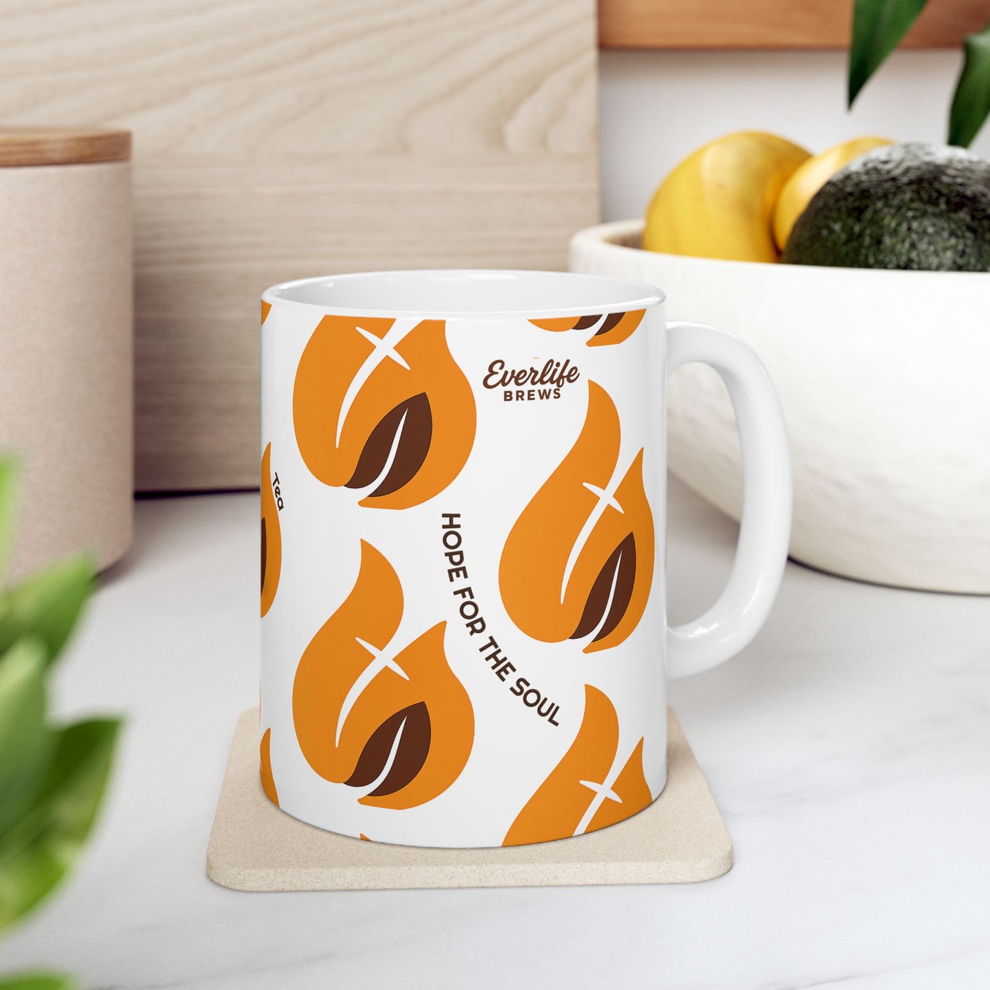 Coffee & Tea Flame Pattern Ceramic Mug  (11oz)
