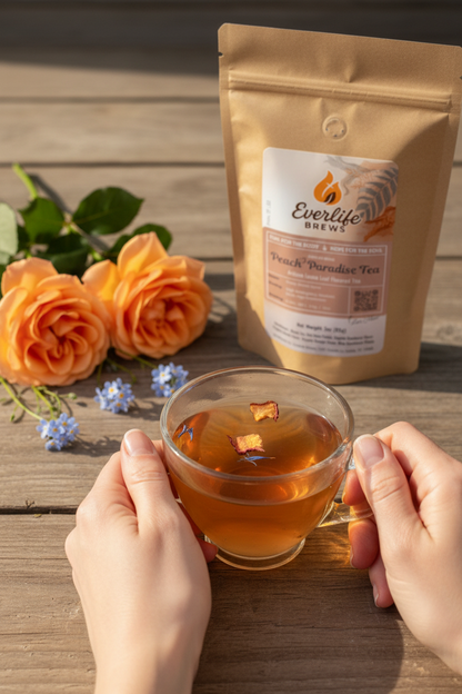 Elegant peach tea with flowers