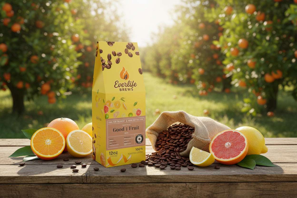 Everlife Brews Good Fruit with fresh citrus on table