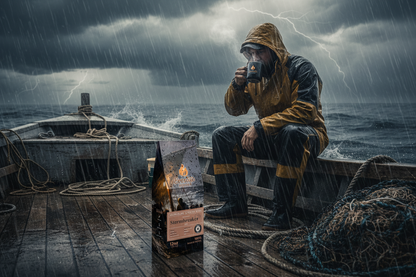 Everlife Brews Stormbreaker with fisherman in storm