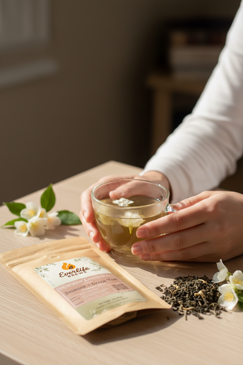 Hands holding jasmine tea