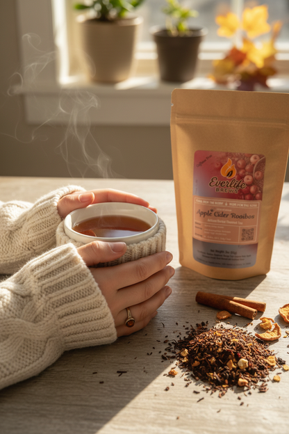 Hands holding warm tea mug