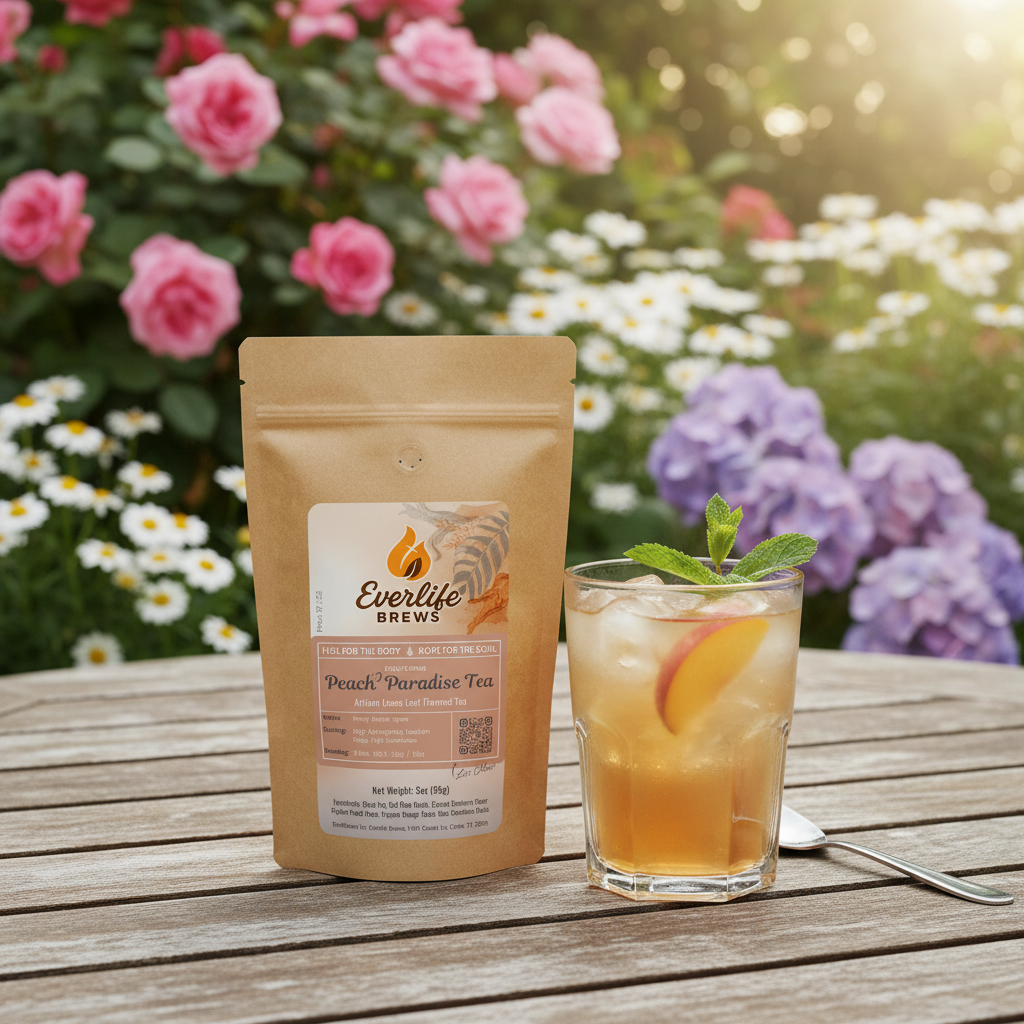 Iced peach tea in garden