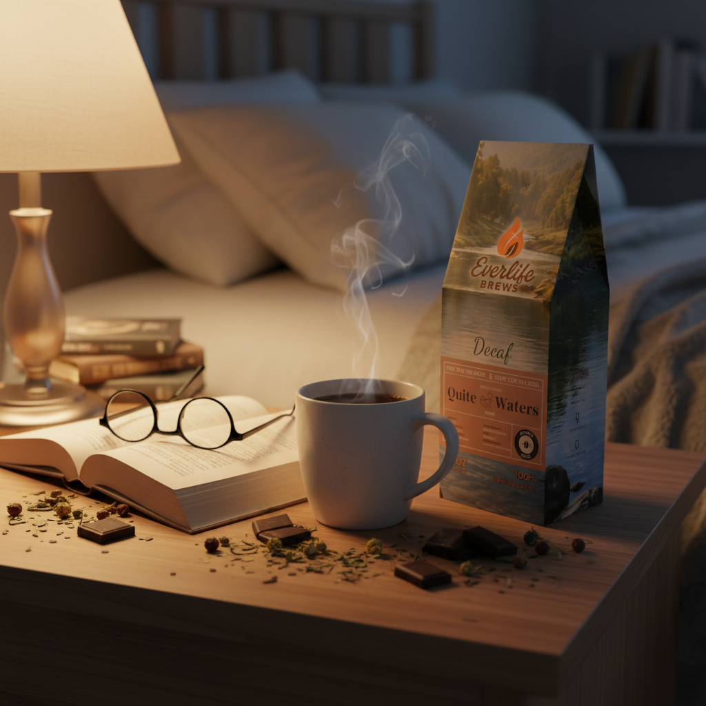 Late-night reading with decaf