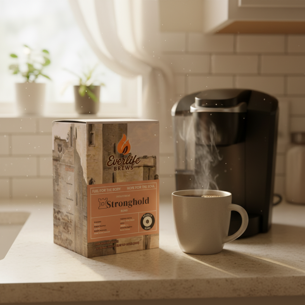 Morning coffee with Stronghold Blend pods