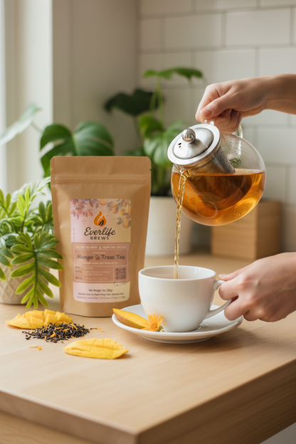 Pouring golden mango tea