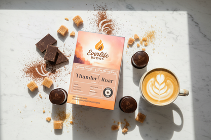 Thunder Roar Blend with latte art and flavor notes