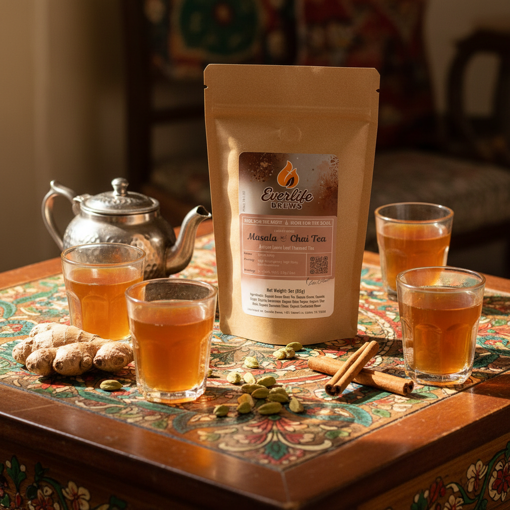 Traditional Indian masala chai tea scene